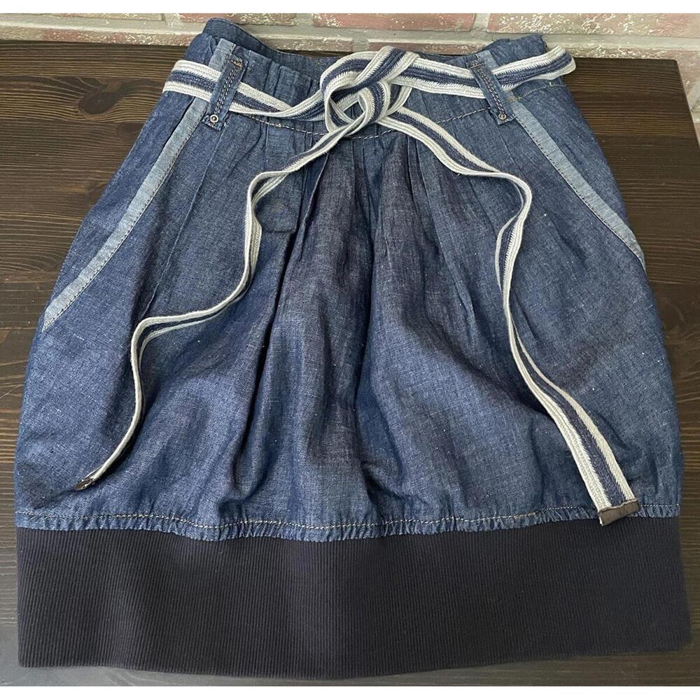 Brunello Cucinelli Denim and Black A-Line Skirt